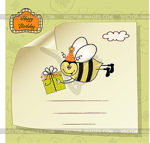 Birthday card with bee - vector clipart