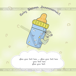 Baby shower card with bottle milk - vector clip art