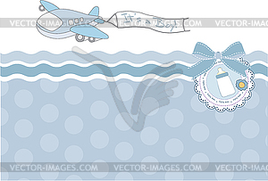 Baby boy announcement card with airplane - vector clip art