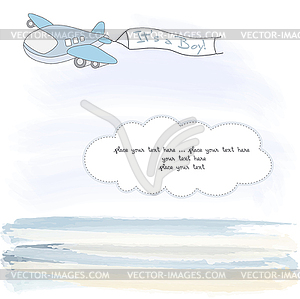 Мальчик объявление карта с самолетом - клипарт в векторном виде