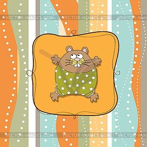 Greeting card with cute little rat - vector image
