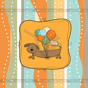 Greeting card with long dog and balloons - vector clipart