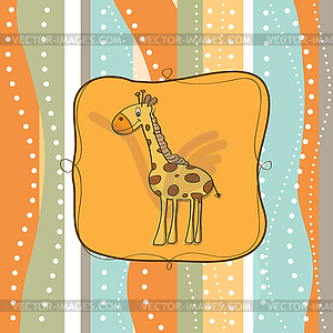 Childish greeting card with giraffe - vector image