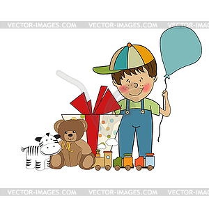 Birthday greeting card with little boy - vector clipart