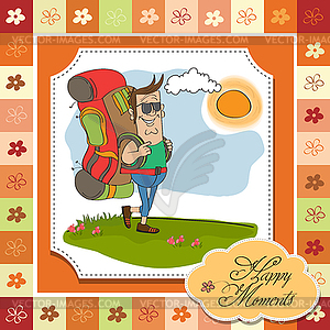 Tourist man traveling with backpack - vector clipart