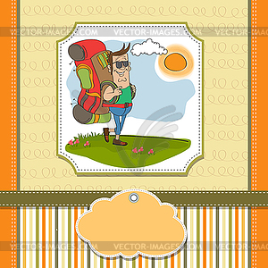 Tourist man traveling with backpack - vector clipart