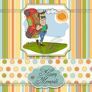 Tourist man traveling with backpack - vector clip art