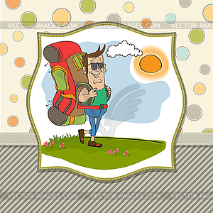 Tourist man traveling with backpack - vector image