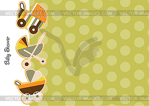 Baby shower announcement card with strollers - vector clip art