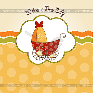 Baby shower card with cute stroller - vector clip art