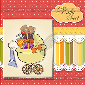 Baby shower card with gift boxes - vector clipart