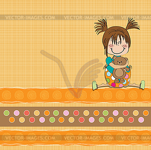 Little girl sitting with her teddy bear - vector clip art