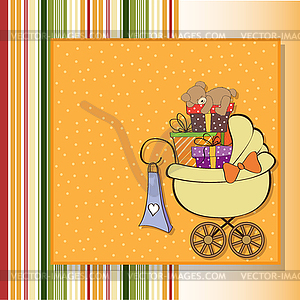 Baby shower card with gift boxes - color vector clipart