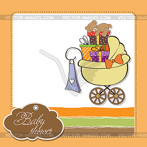 Baby shower card with gift boxes - vector clip art