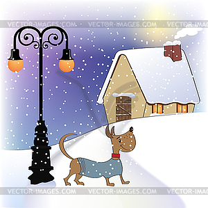 Christmas card with happy dressed dog - vector image