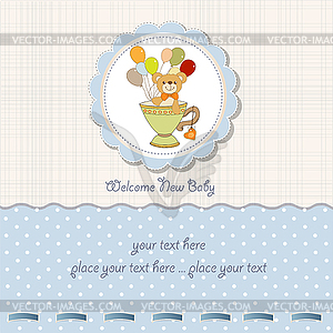 Baby shower card with cute teddy bear - vector image