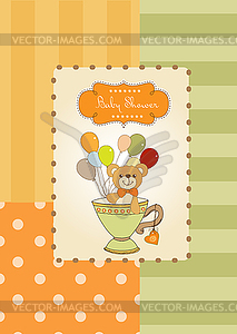 Baby shower card with cute teddy bear - vector image