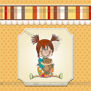 Little girl sitting with her teddy bear - vector clipart