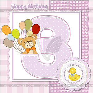 Third anniversary of birthday card - royalty-free vector clipart