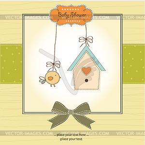 New baby announcement card with chicken - color vector clipart