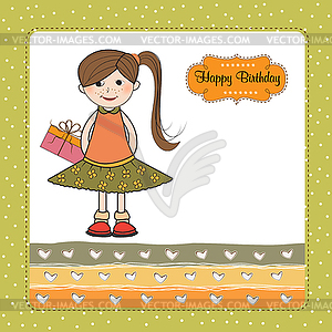 Excited young girl she hide special gift - vector clip art