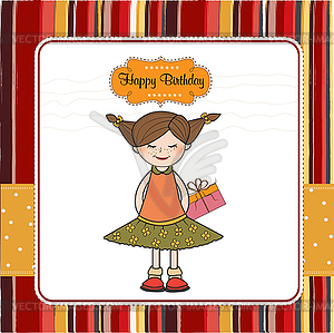 Excited young girl she hide special gift - vector clipart