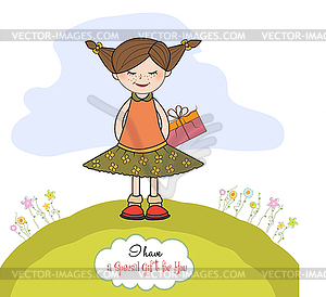 Excited young girl she hide special gift - vector image