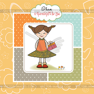 Excited young girl she hide special gift - vector clipart