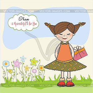 Excited young girl she hide special gift - vector image