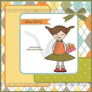 Excited young girl she hide special gift - vector image