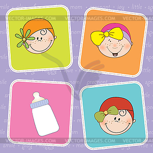 Cute greeting card with small girl - vector clip art