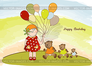 Birthday greeting card with girl - vector image