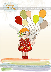 Birthday greeting card with girl - vector clipart