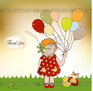 Thank you card with girl, - color vector clipart