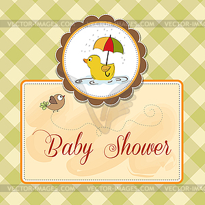 Baby shower card with duck toy - royalty-free vector clipart