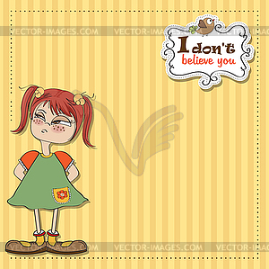 Funny young girl amused and distrustful - vector clip art