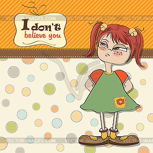 Funny young girl amused and distrustful - vector clipart / vector image