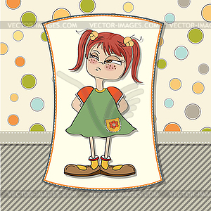 Funny young girl amused and distrustful - vector image