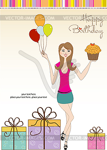 Sweet Sixteen Birthday card with young girl - vector clip art