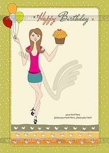 Sweet Sixteen Birthday card with young girl - vector clipart / vector image