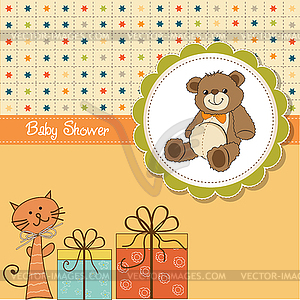 Funny cartoon baby shower card - color vector clipart