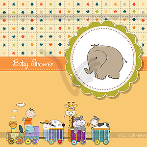 Funny cartoon baby shower card - vector clipart