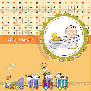 Funny cartoon baby shower card - vector image