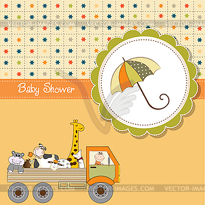 Funny cartoon baby shower card - vector image