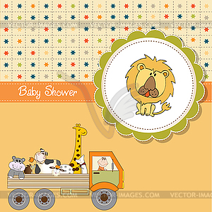 Funny cartoon baby shower card - vector clipart