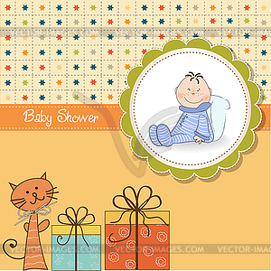 Funny cartoon baby shower card - vector clipart