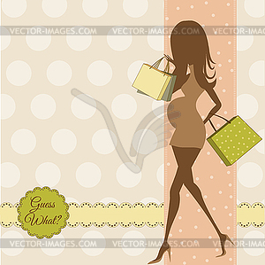 Baby announcement card with beautiful pregnant woman - vector clip art