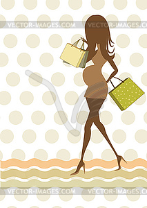 Baby announcement card with beautiful pregnant woman - vector clipart / vector image