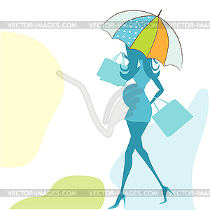 Baby announcement card with beautiful pregnant woman - vector image