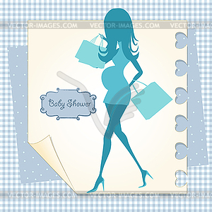 Baby announcement card with beautiful pregnant woman - vector clip art